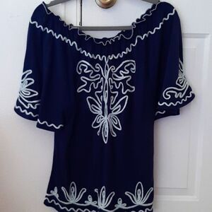Lauren Michelle Boho Bat wing Off Shoulder Boat Neck Blouse